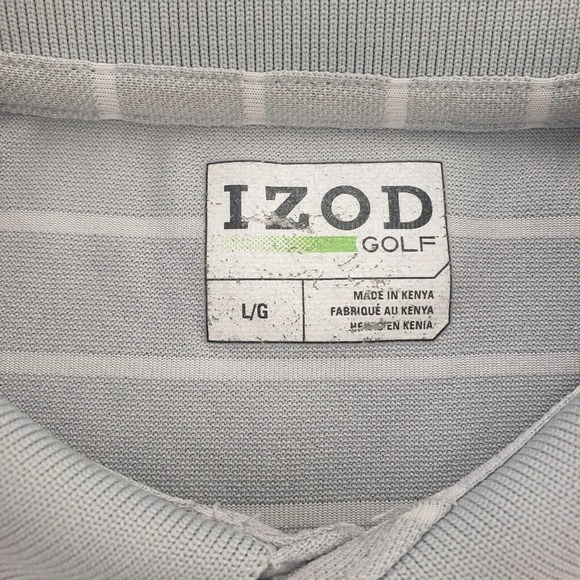 IZOD Golf Shirt Mens Large Gray Green Polo Outdoors Casual Logo Collared Striped - Picture 7 of 11